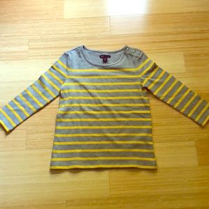 A girls size L yellow striped gray shirt.